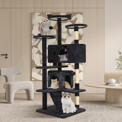 54" Cat Tree Multi-Level Cat Tree with Ladder, Platforms and Condos by Furniture of America