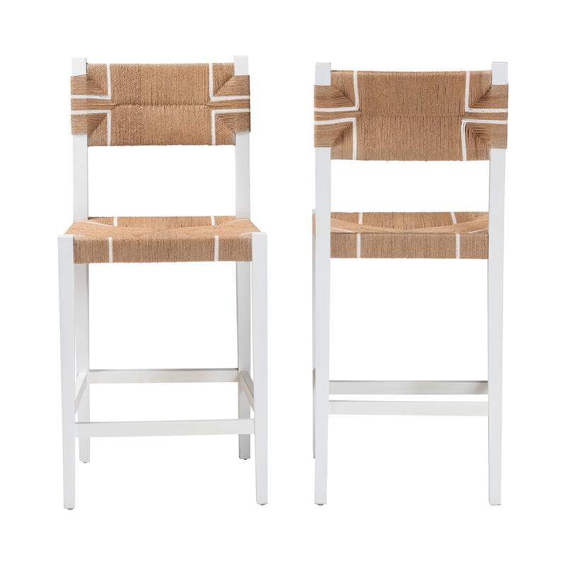 Talli Bohemian Paper Loom and White Mahogany Wood 2-Piece Bar Stool Set