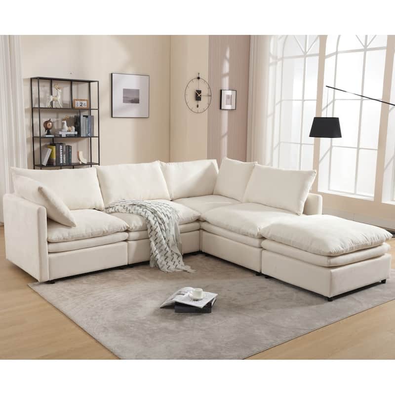5-Seat Modern U-Shaped Upholstered Sectional Sofa with Chaise Lounge