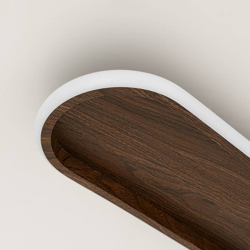 Minimalist Walnut Wood Linear Oval Dimmable LED Semi Flush Mount - 31.7 Inches