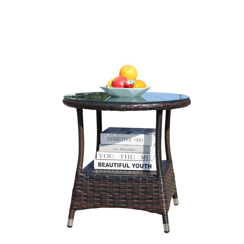 Outdoor patio Furniture 1 Round Coffee table with clear tempered glass