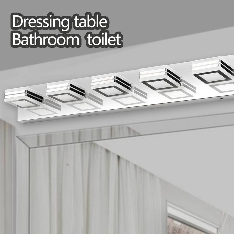 39" Modern 6-Light LED Vanity Light, Square Acrylic Lampshades Wall Mount Fixture for Bathroom, Mirror Lighting