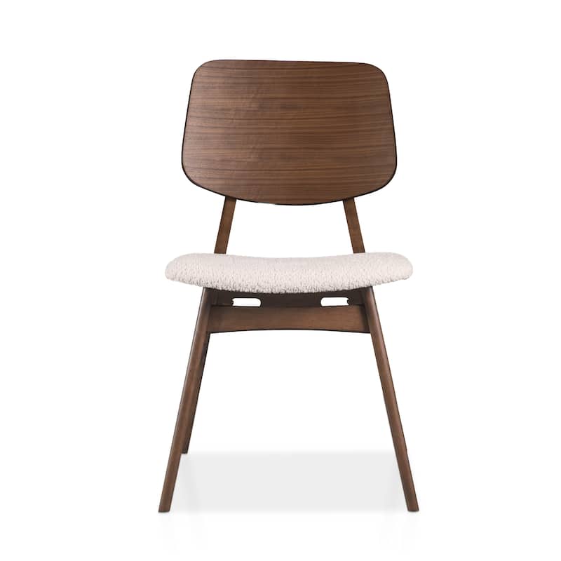 Furniture of America Beau I Mid-century 2-Pack Walnut Dining Chair Set with Boucle Seats