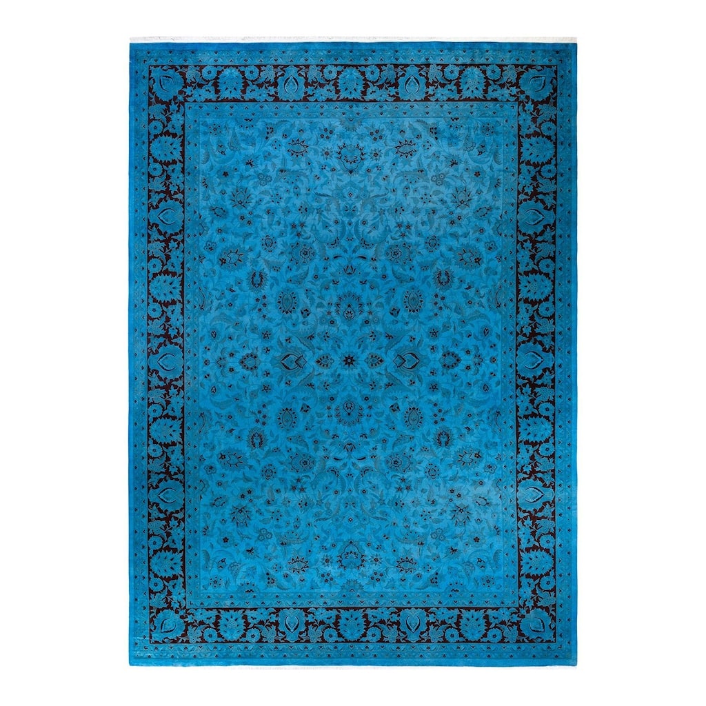 Overton Hand Knotted Wool Vintage Inspired Modern Contemporary Overdyed Blue Area Rug - 10' 1" x 14' 2"
