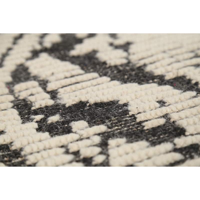 Black & White Moroccan Abstract Area Rug Hand-Knotted Wool Carpet - 4'0"x 6'2"