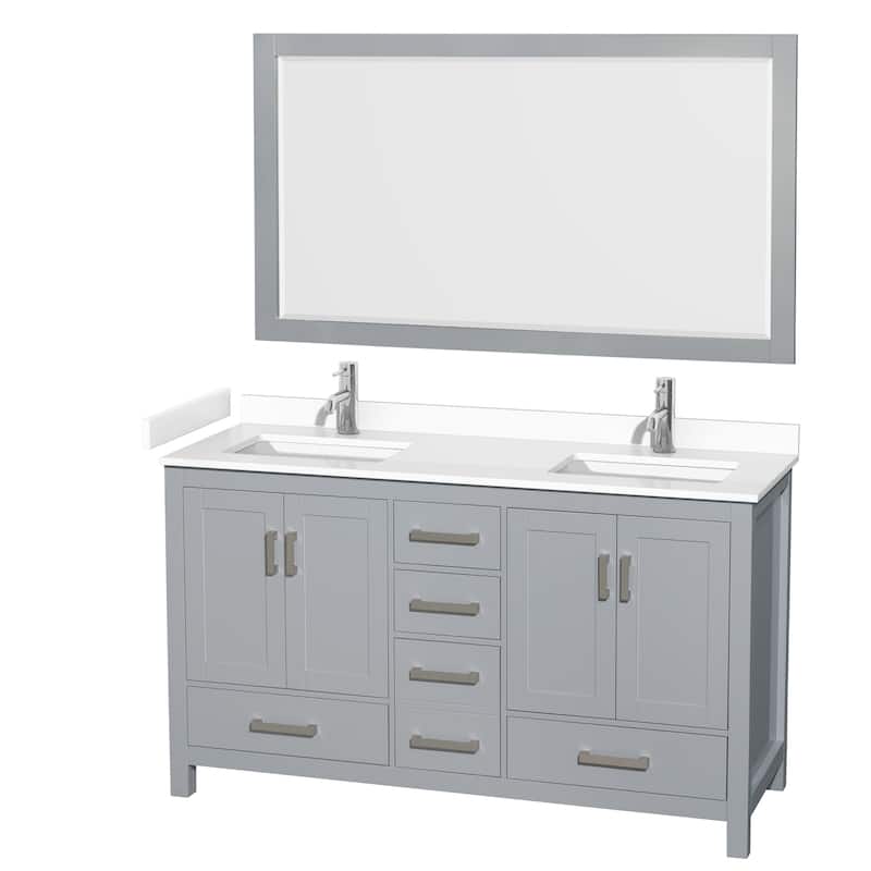 Wyndham Collection Sheffield 60" Double Bathroom Vanity, Carrara - Gray / White Cultured Marble Top / Brushed Chrome