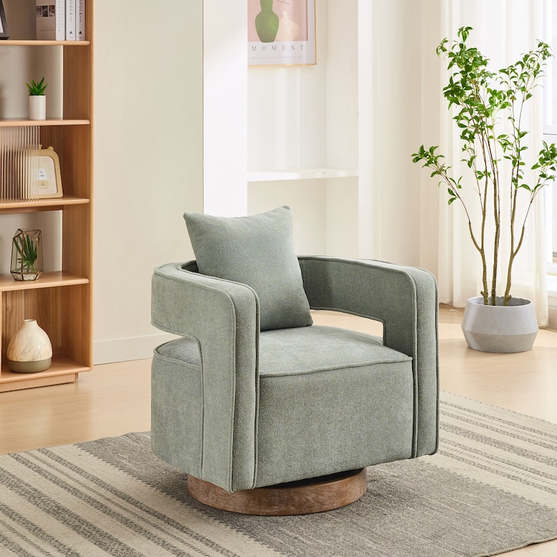 29.1"W Swivel Accent Open Back Chair, Modern Comfy Sofa Chair With Weathered Base, For Bedroom Living Room - Pale Green