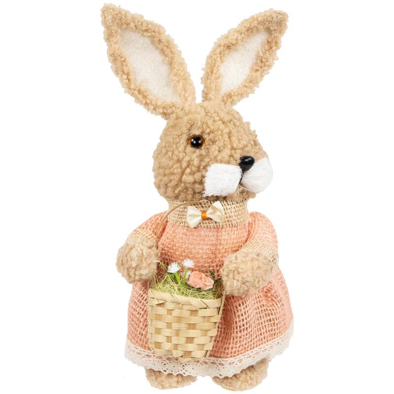 Plush Girl Easter Rabbit Decoration with Basket - 10"
