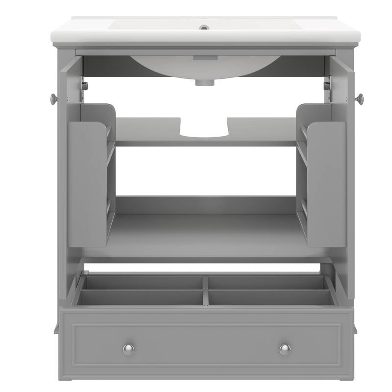 Modern 30" Bathroom Vanity with Ceramic Sink, Storage Cabinet with Door Racks, Detachable Drawer Divider and Adjustable Shelf