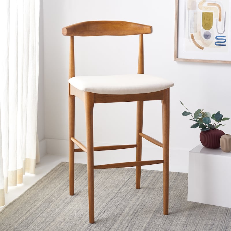 SAFAVIEH Miranda Retro 30-inch Bar Stool - 22 In. W x 21 In. D x 42 In. H - 22Wx21Dx42H - Walnut/Cream