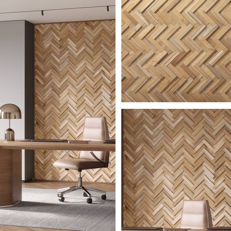 Wall!Supply 0.59 in. x 7.09 in. x 14.76 in. UltraWood Teak Herringbone Jointless Wall Paneling (16-Pack)