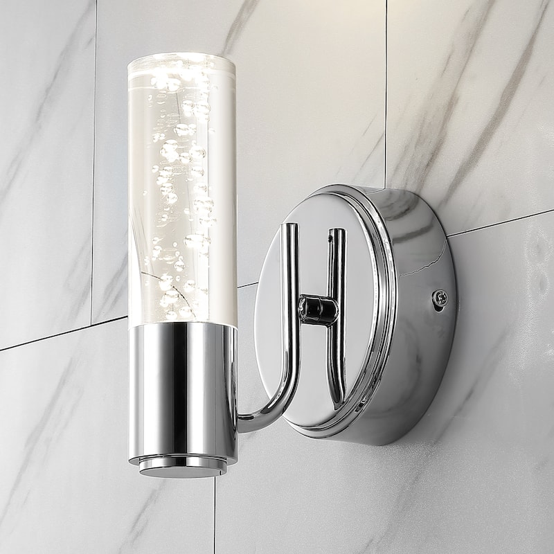 Alain Minimalist Modern Bubble Acrylic/Iron Integrated LED Vanity Light, by JONATHAN Y - 1-Light - Chrome