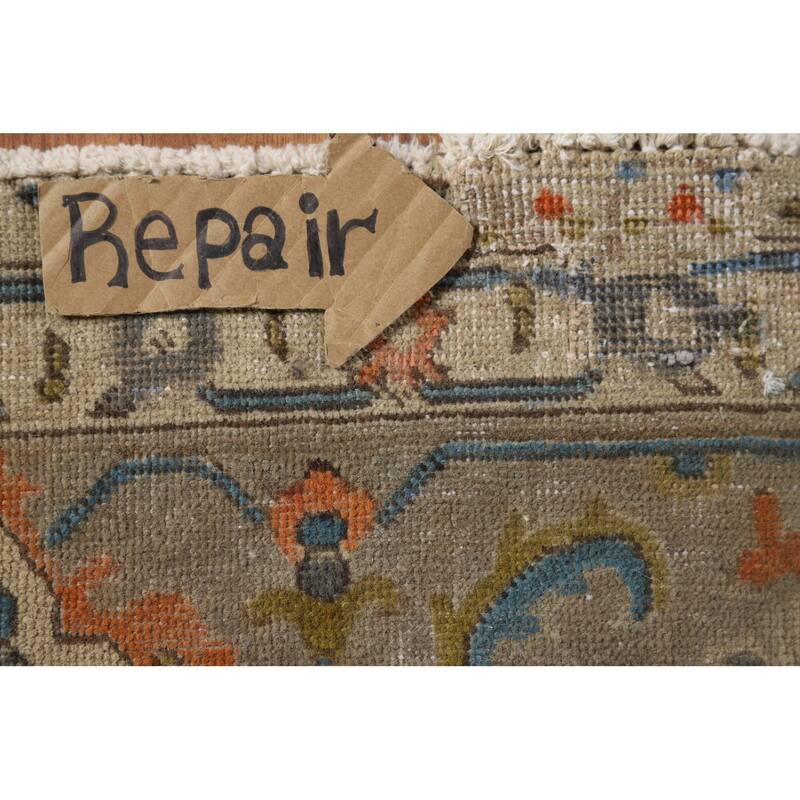 Beige Distressed Tabriz Vintage Persian Rug Handmade Wool Carpet - 9'7" x 12'11"