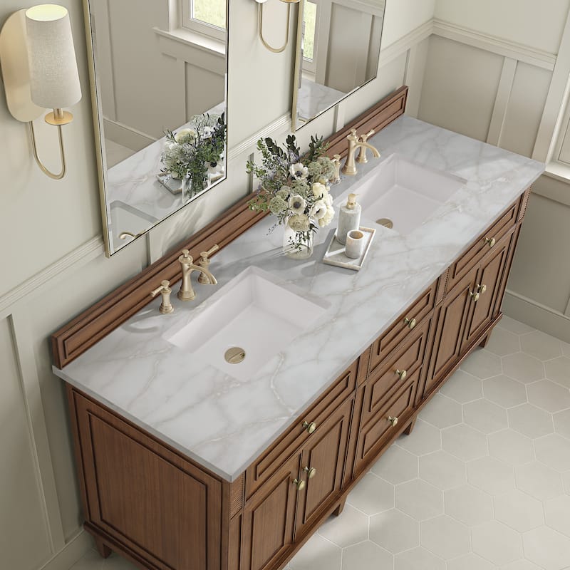 James Martin Vanities Lorelai 72"Double Vanity, Mid-Century Walnut - Victorian Silver