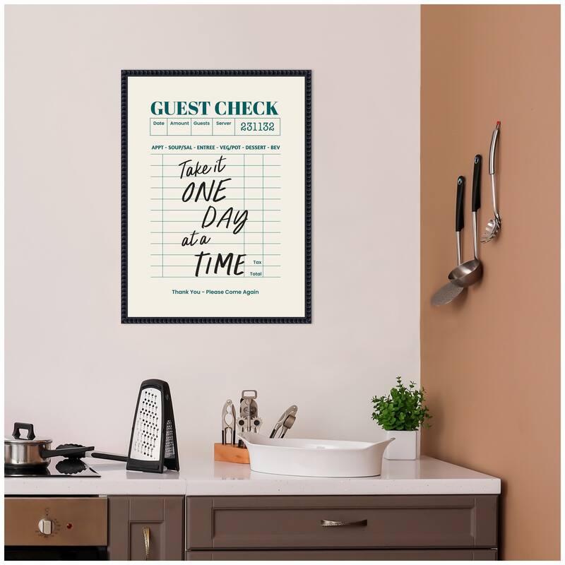 Kate and Laurel Guest Check One Day At A Time by The Creative Bunch Studio Framed Canvas Wall Art Print