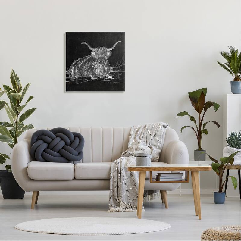 Stupell Contemporary Highland Cattle Laying Negative Drawing Canvas Wall Art, Design by Elizabeth Medley