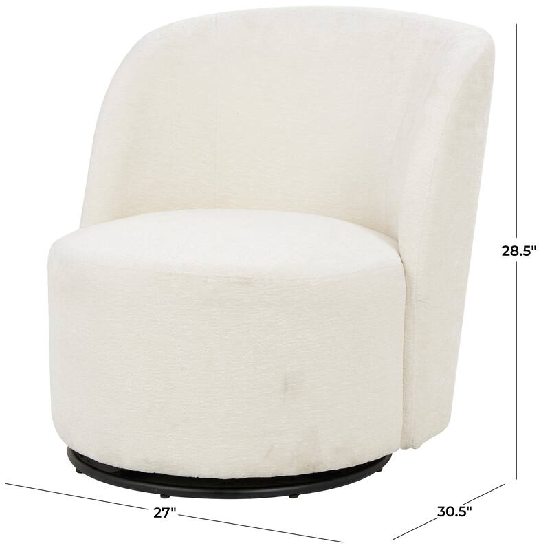 White Polyester Round Swivel Boucle Living Room Accent Chair with Black Base