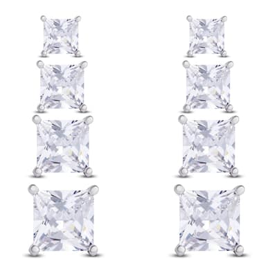 Victoria Townsend .925 Sterling Silver Cubic Zirconia Square 4Pr. Stud Set