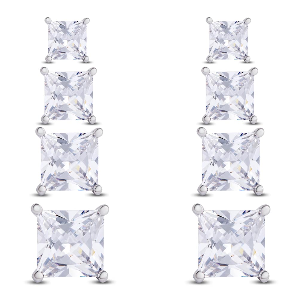 Victoria Townsend .925 Sterling Silver Cubic Zirconia Square 4Pr. Stud Set