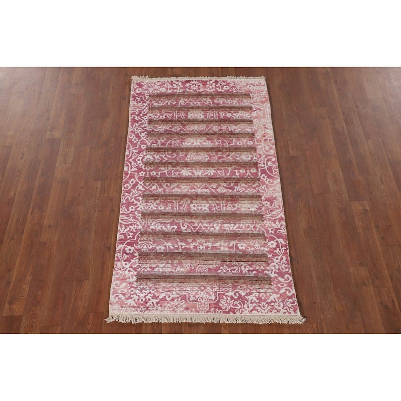Striped / Abstract Accent Rug Hand-Knotted Modern Wool Carpet - 2'8"x 4'10"