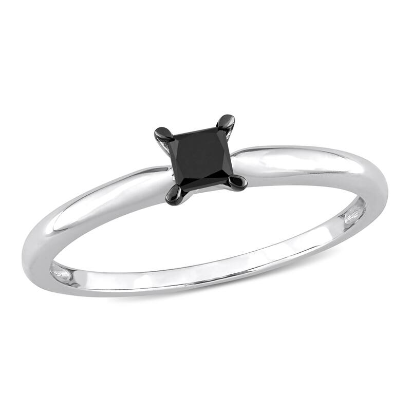 Miadora 1/4ct TDW Princess-cut Black Diamond Solitaire Engagement Ring in 14k White Gold