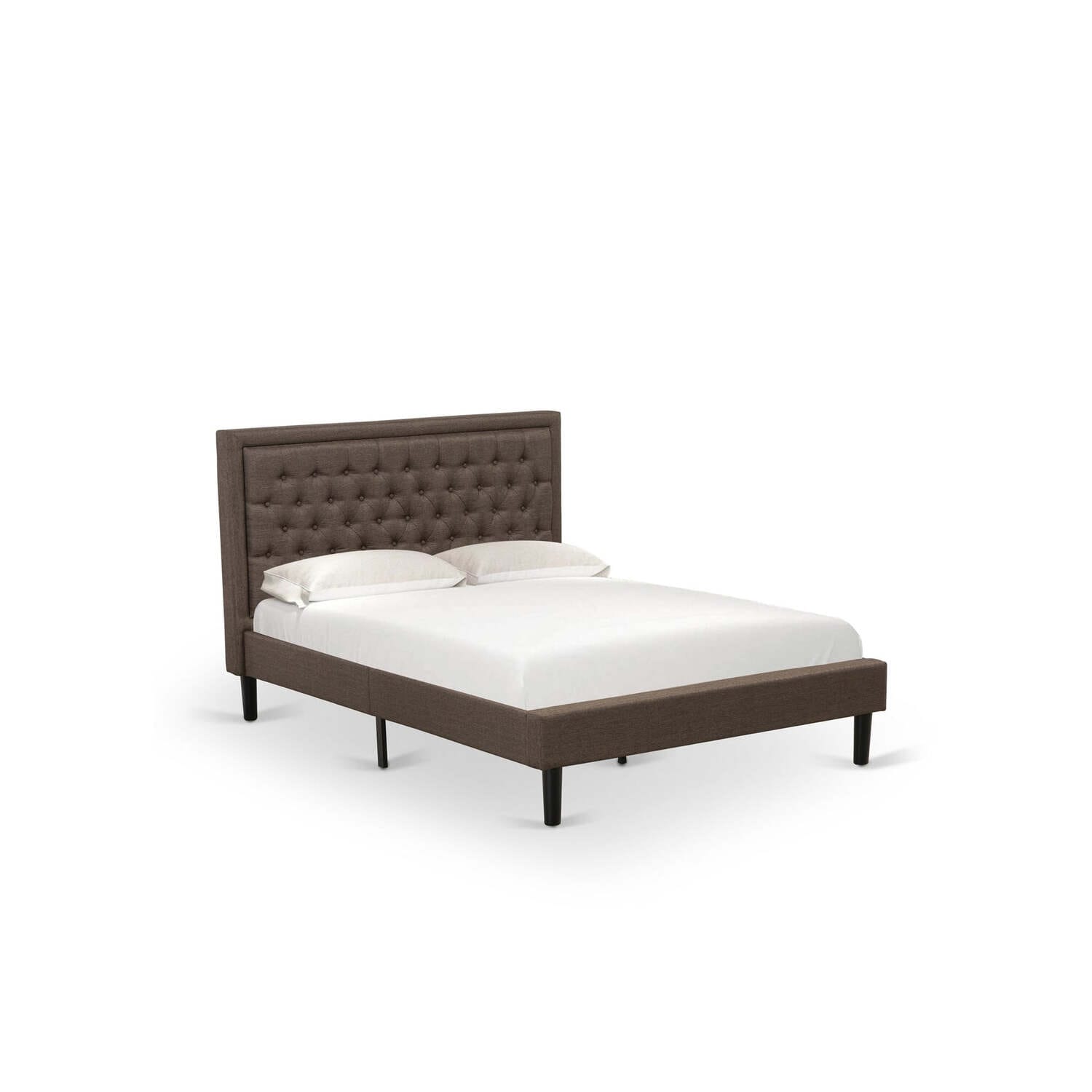 Queen Bed Frame Upholstered Linen Headboard - Modern Platform Bed with Black Legs