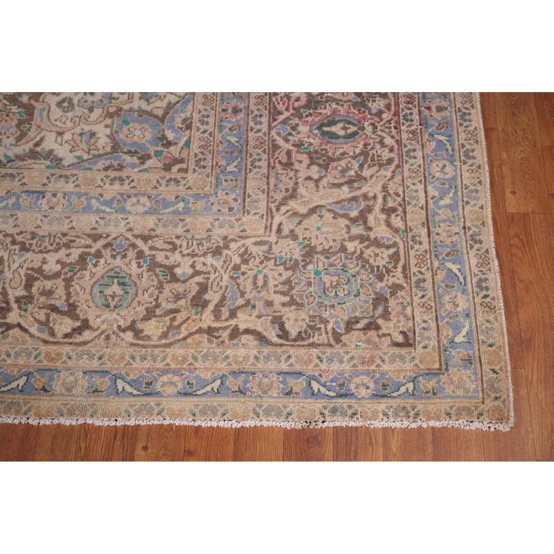 Mashad Persian Vintage Rug Hand-Knotted Oriental Wool Carpet - 9'10"x 12'9"