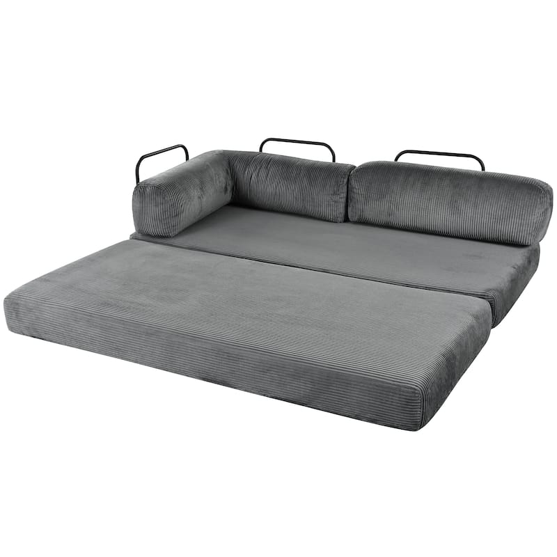 L-Shaped Modular Sofa Sleeper Sofa, Corduroy Sectional Sofa with 3 Wedge Cushions and Flat Cushion, Convertible Sofa Bed