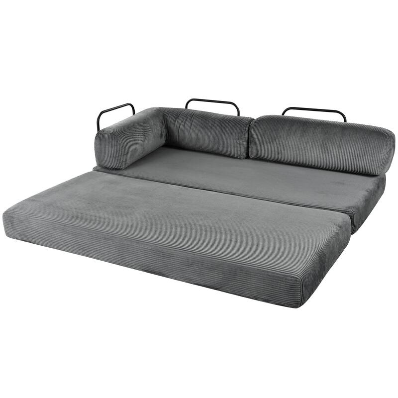 Roomfitters Modern L-Shaped Modular Sofa Bed, Corduroy Convertible Sleeper Sectional Couch with Industrial Metal Frame