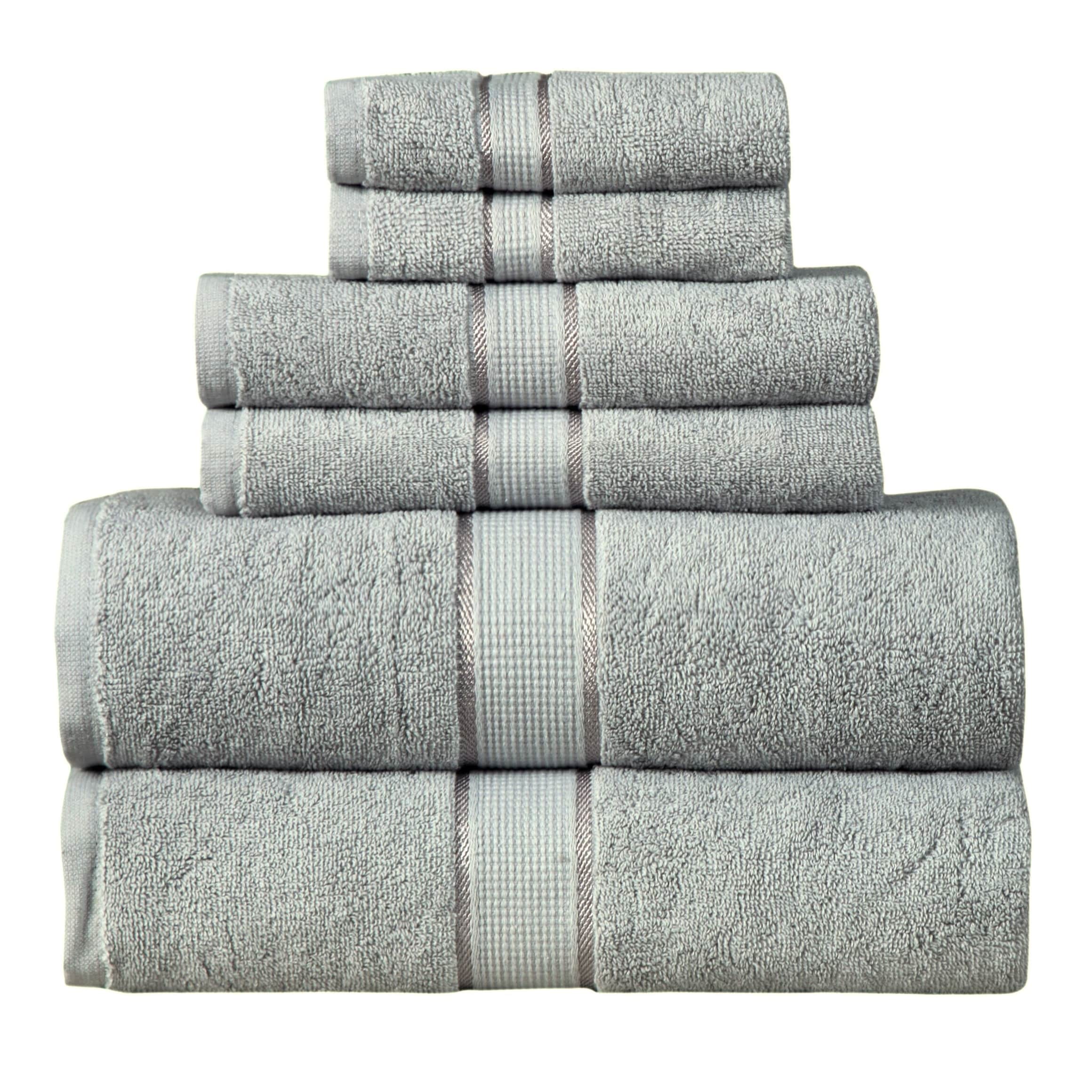 2 X LUXURY STRIPED BRIGHT 100% COMBED COTTON SOFT ABSORBANT SILVER HAND TOWELS 