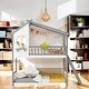 preview thumbnail 11 of 18, Playhouse-Inspired Style Twin Over Twin Bunk Bed Wood Bed with Roof, Window, Ladder Grey