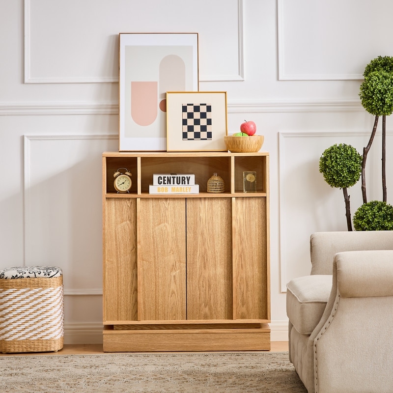 MDF Fluted Sideboard Cabinet with 2 Doors and Adjustable Shelf for Living Room and Dining Room