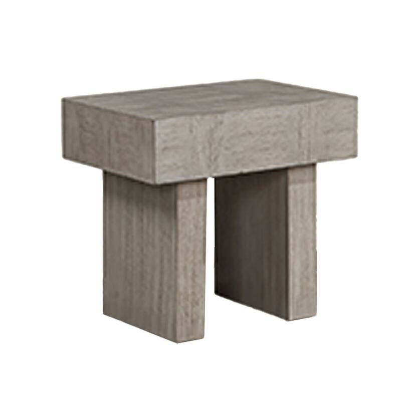 Lezy Side End Table, 22 Inch, Gray Oak Wood Top, Double Pedestal Base