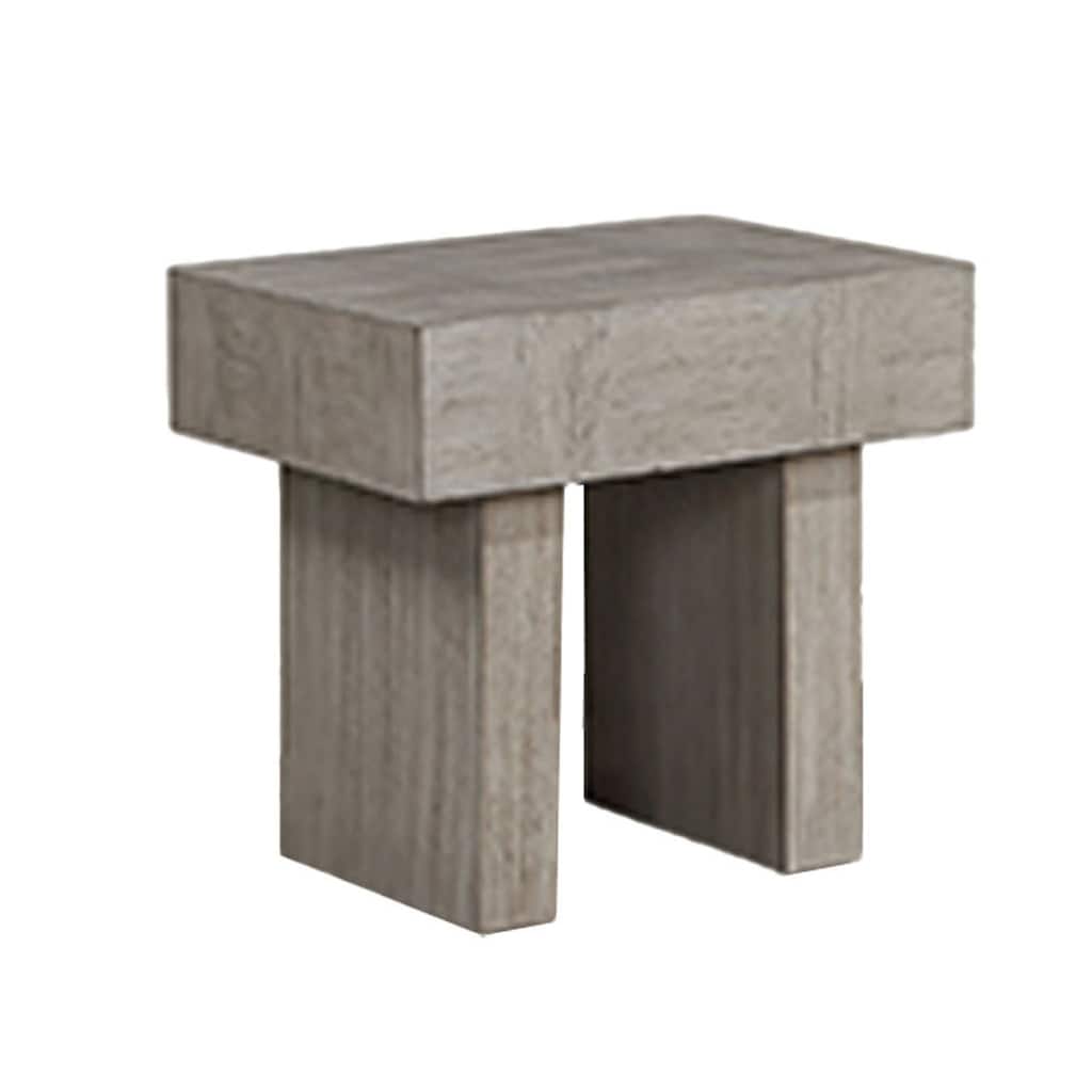 Lezy Side End Table, 22 Inch, Gray Oak Wood Top, Double Pedestal Base