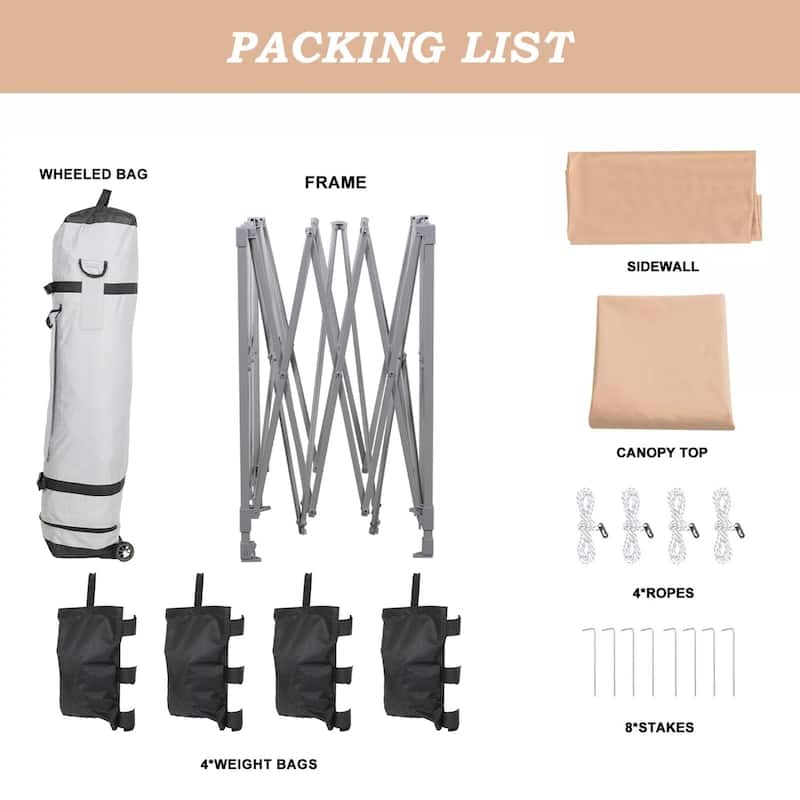 Aoodor 10x10 FT Pop-Up Canopy Tent with Roller Bag and Curtain
