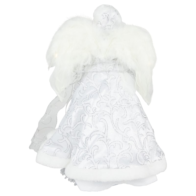 14" White Angel with Lighted Wings Christmas Tree Topper - 14