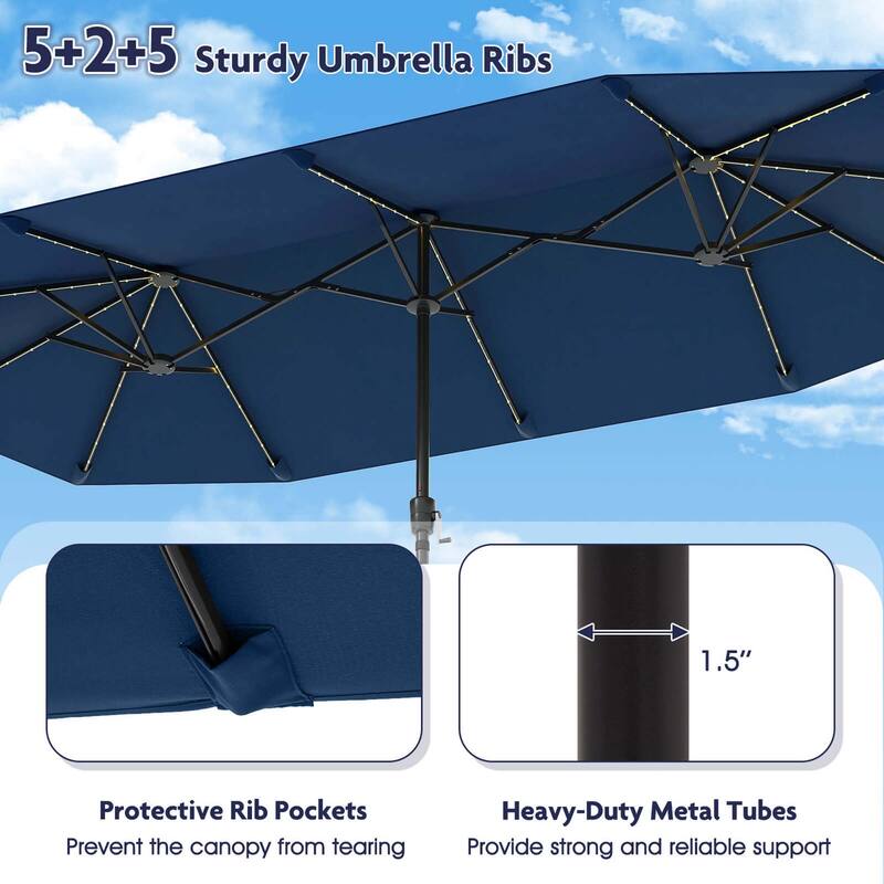 Costway 13 FT Large Patio Umbrella with LED Solar Lights Crank Handle