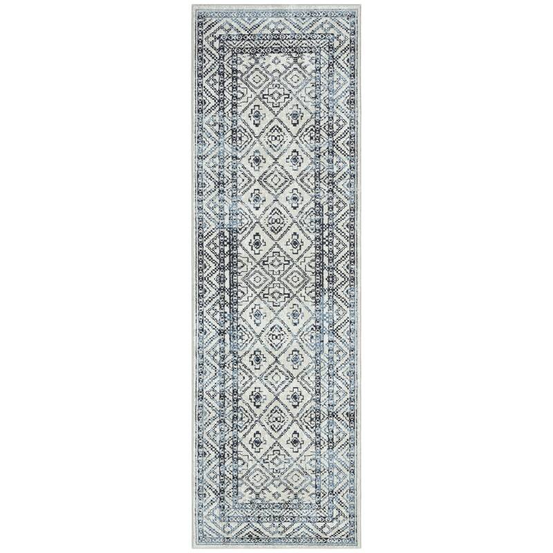 Everwash Treasure Cambria Southwest Geometric Machine Washable Area Rug, Beige/Navy Blue