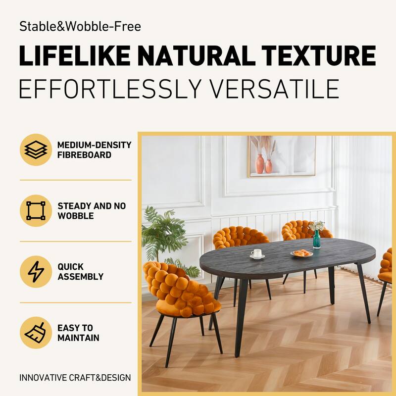 Modern Extensible Oval Dining Table 4-6 Person, Kitchen Table with MDF Top & Metal Legs for Dining Room, Living Room