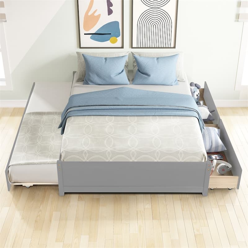 Full Bed With Twin Size Trundle And Two Drawers