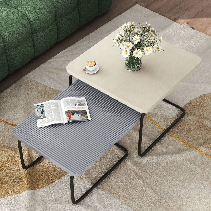 Furniture of America Tracy Modern 2-Piece Nesting Fluted Cream/Grey Square Coffee Table Set