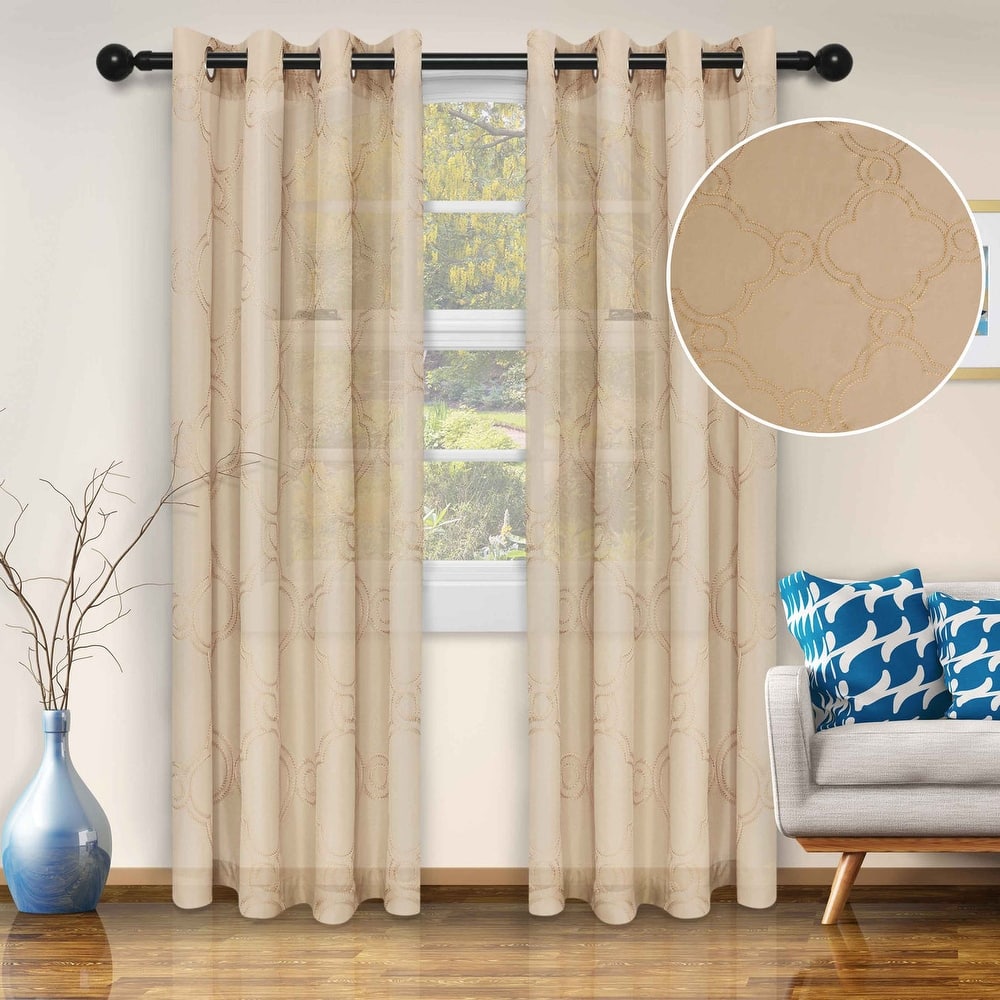 Superior Embroidered Sheer Grommet Curtain Panel (Set of 2) 52"x 84"