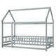 preview thumbnail 105 of 127, Wood Toddler House Bed with Roof Frame and Safety Guardrails Montessori Floor Bed without Slats No Door Houseshaped Platform Bed