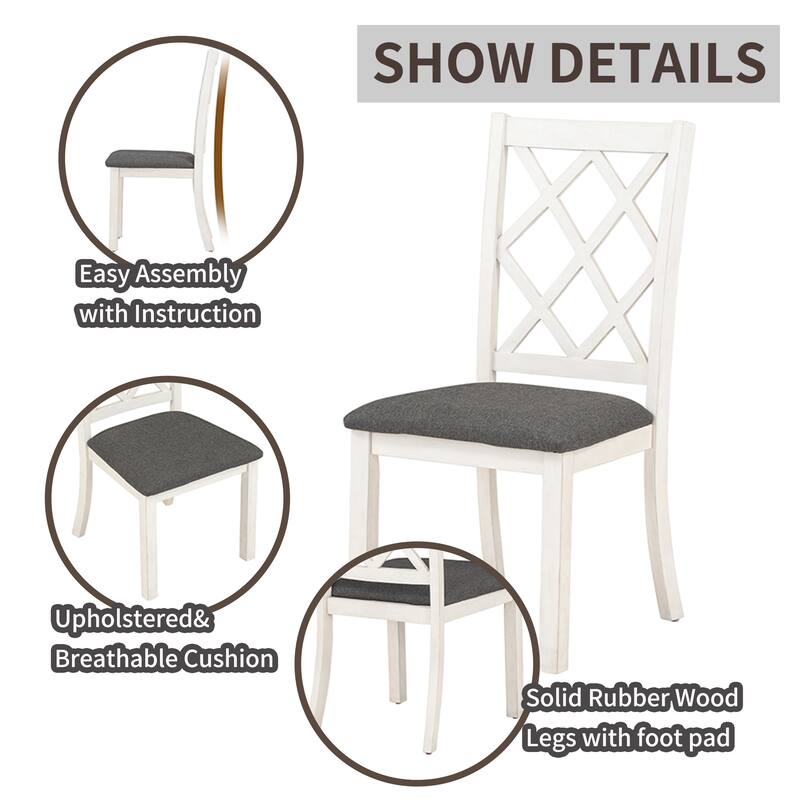 Solid Wood Round Dining Table Set with Upholstered Chairs, 5-Piece