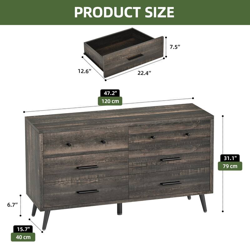 Moasis 47" W 6 Drawers Double Dresser for Bedroom, Chests of drawers