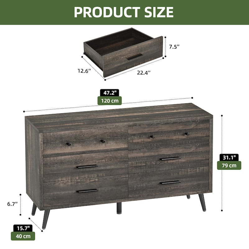 Rustic TV Stand for 65" TV, Entertainment Center with 6 Storage Drawers