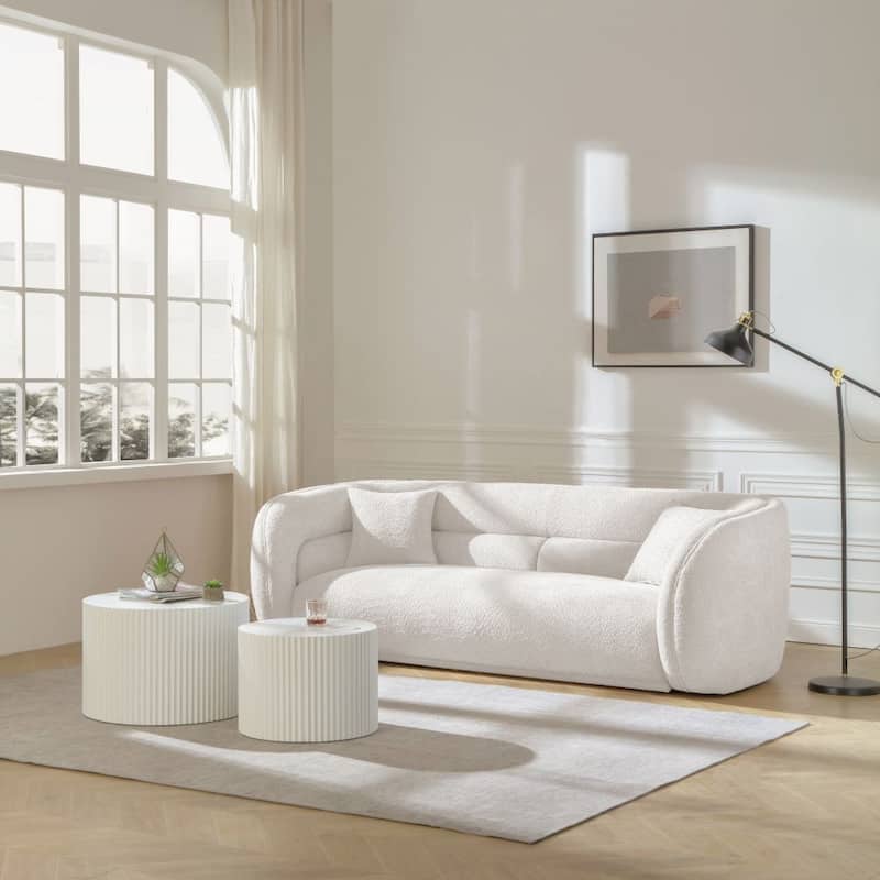 Mid Century Modern Curved Living Room 3-Seat Sofa,Assembled - White