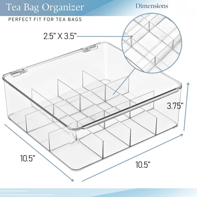 Sorbus Tea Bag Organizer, Stackable Tea Bag Storage Organizer with 12 Compartments and Hinged Lid