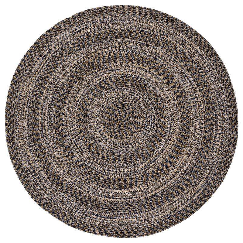 SAFAVIEH Handmade Braided Fatimah Washable Indoor/Outdoor Rug - Weather Resistant & Easy Cleaning - 5' Round - Navy/Gold