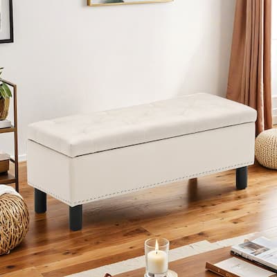 Upholstered Bedroom Bench with Button-Tufted, Storage Bench with High-density Resilient Sponge Rivet Design